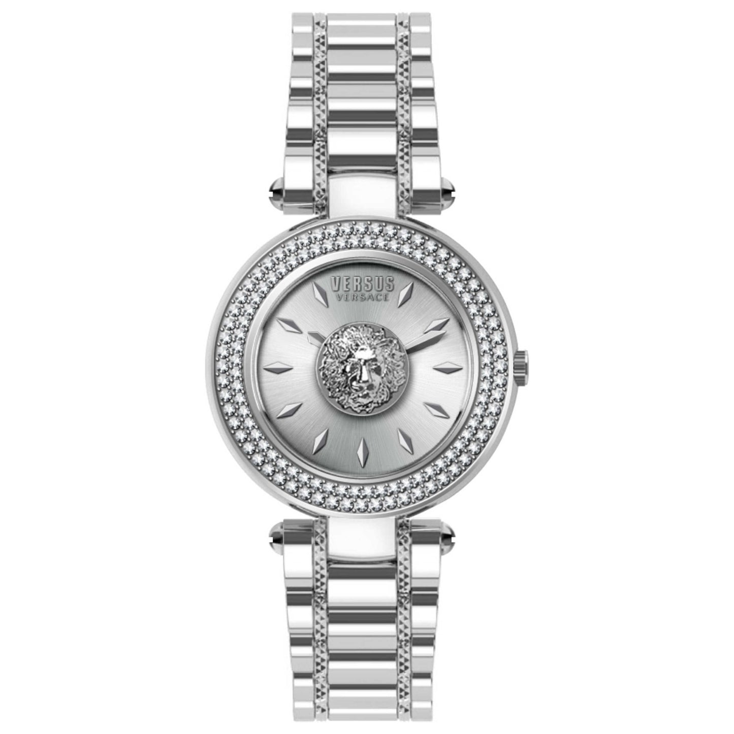 Front view of Versus Versace Brick Lane Lion Crystal Women's Quartz Watch VSP646521