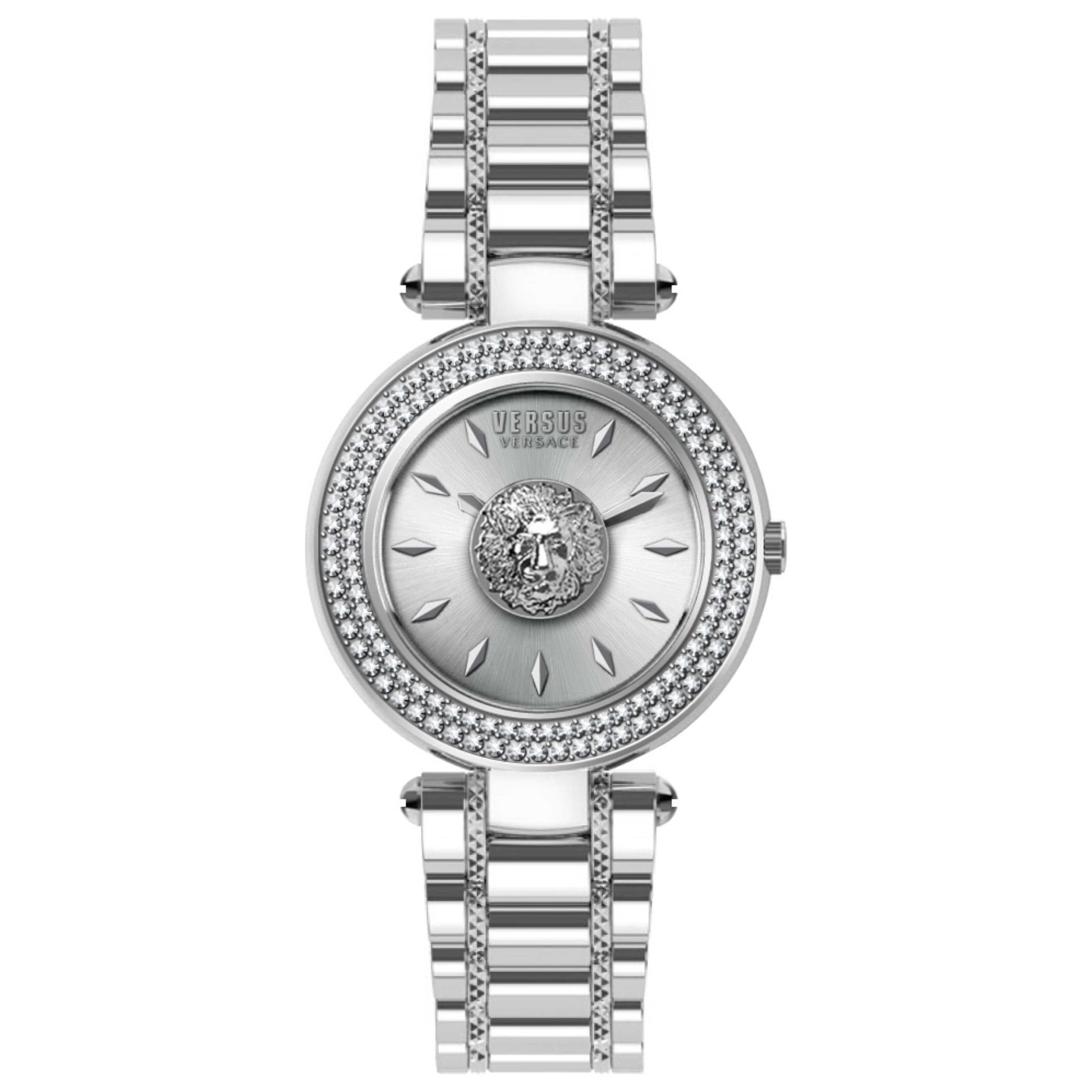 Front view of Versus Versace Brick Lane Lion Crystal Women's Quartz Watch VSP646521