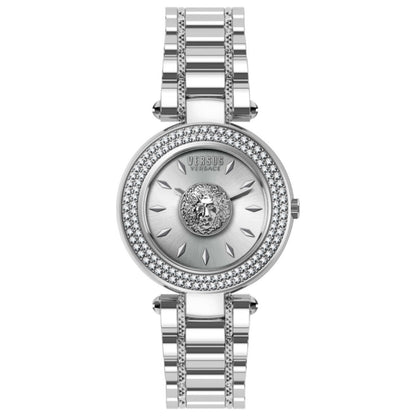 Front view of Versus Versace Brick Lane Lion Crystal Women's Quartz Watch VSP646521