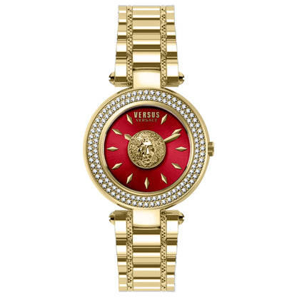 Front view of Versus Versace Brick Lane Lion Crystal Women's Quartz Watch VSP647221