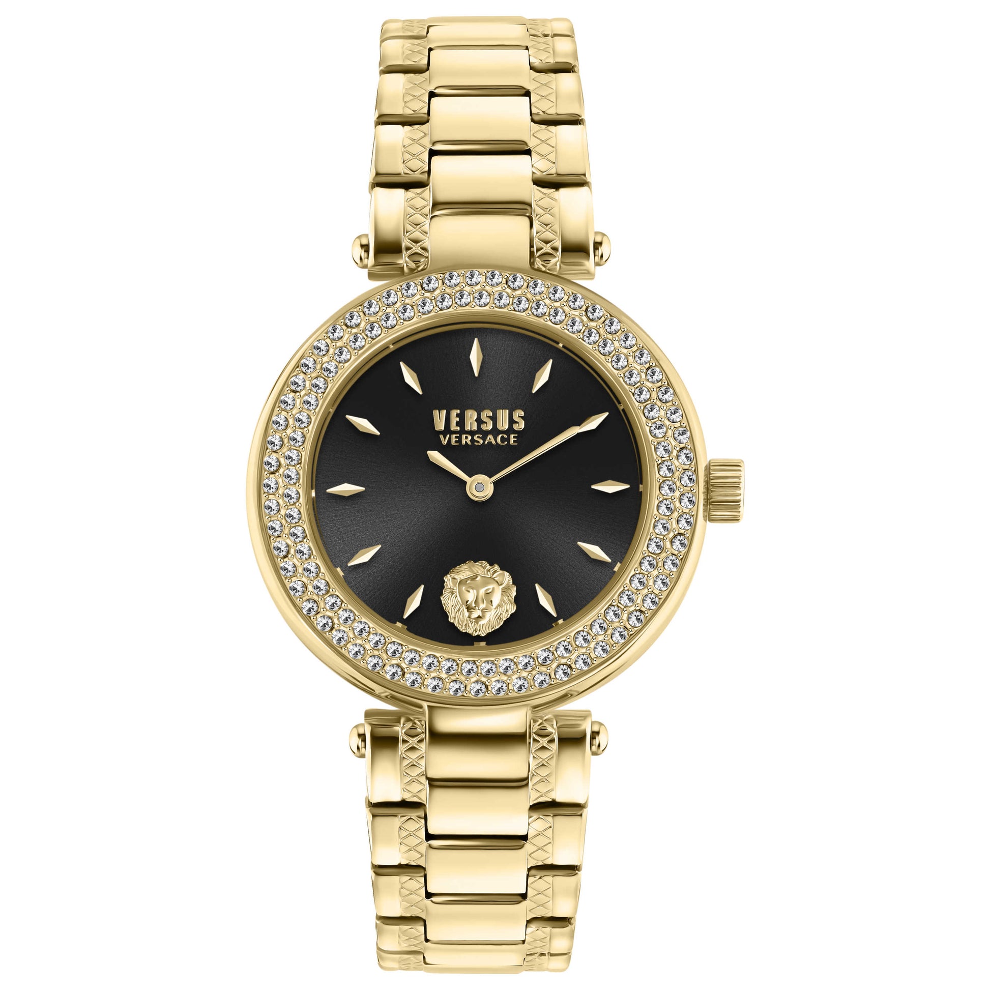 Front view of Versus Versace Brick Lane Lion Dial Crystal Women's Quartz Watch VSP716321