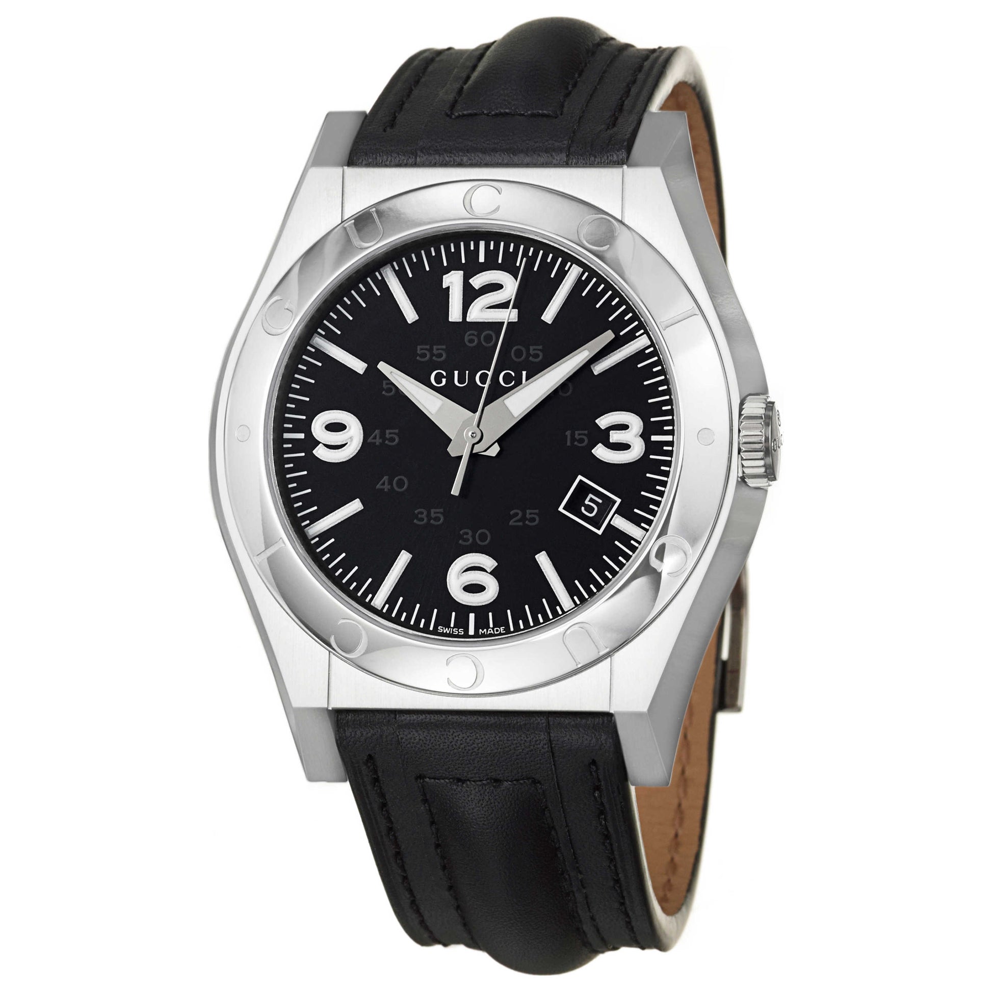 Front view of Gucci 115 Pantheon Men's Swiss Quartz (Battery-Powered) Watch YA115229