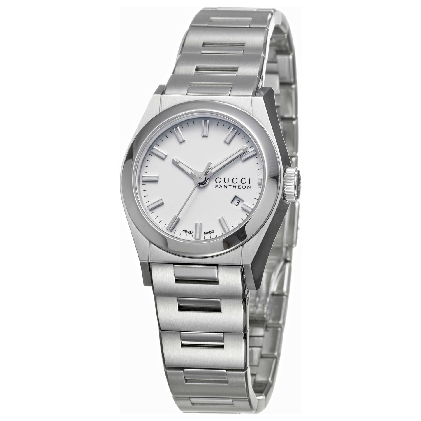 Front view of Gucci 115 Pantheon Women's Swiss Quartz (Battery-Powered) Watch YA115501